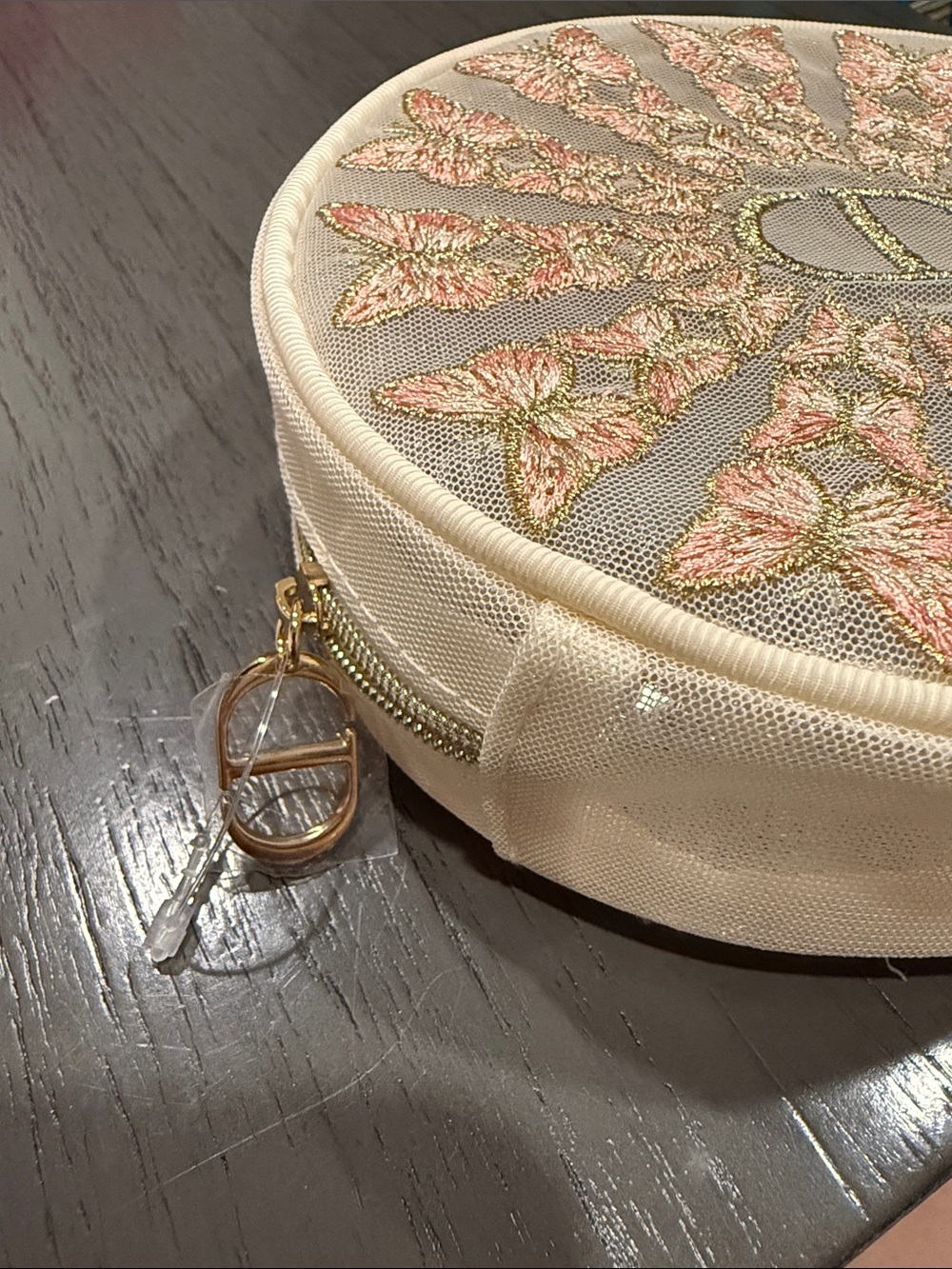 Dior Round Pink & Gold Embroidered Butterfly Pouch - Picture 5 of 5
